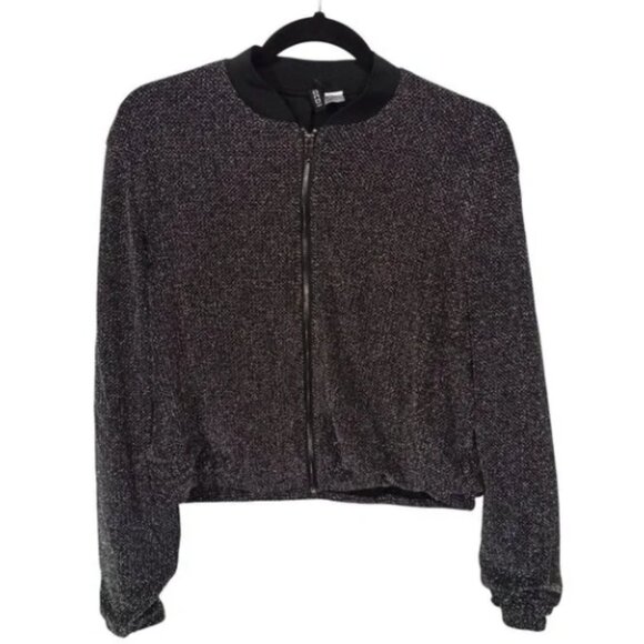 Divided Jackets & Blazers - Divided Womens Bomber Jacket Size 10 Black Silver Full Zip Shimmer Full Zip